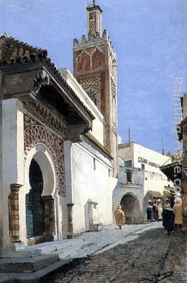 Manuel Garcia y Rodriguez A Street Scene with a Mosque, Tangier